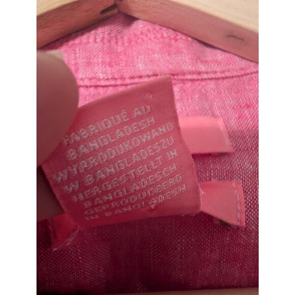 Isaac Mizrahi 100% Linen Long Sleeve Tunic Top Womens L Pink Barbiecore Collared - Picture 5 of 6